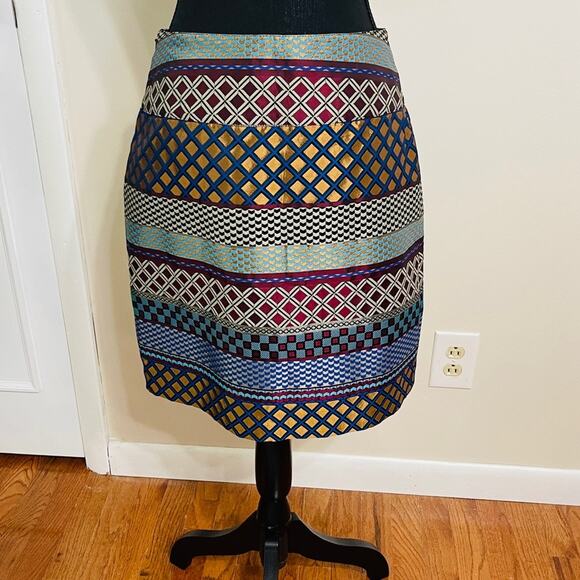 Anthropologie Maeve Audra Jacquard Metallic Geometric Tribal Mini Skirt Size 6 - Picture 4 of 8